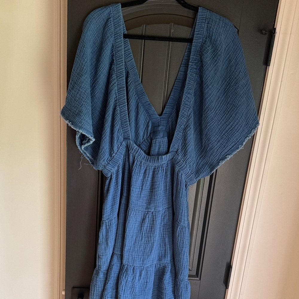 Aerie Blue V-Neck Open Back Tiered Dress - Picture 8 of 8
